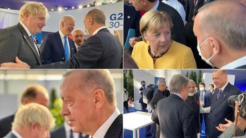أردوغان يتبادل أطراف الحديث مع عدد من الزعماء في قمة العشرين